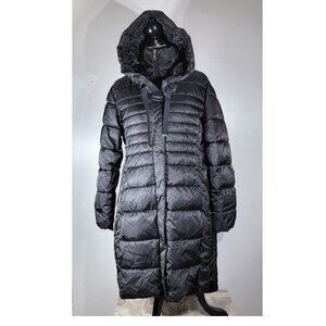 Tahari Long Quilted Puffer Coat with Inner Vest, Black, Womens Size X-Large